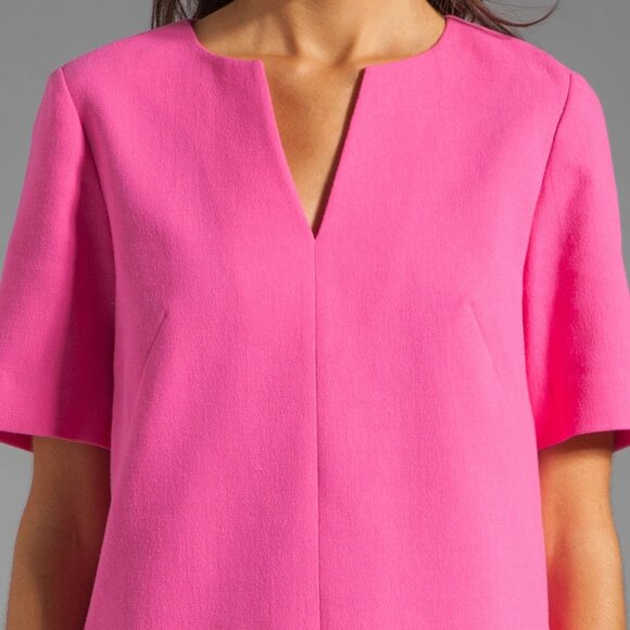 Tibi Willa Crepe Easy Neon Pink Casual Workwear V-neck Cocktail Top Blouse Shirt - Picture 1 of 13